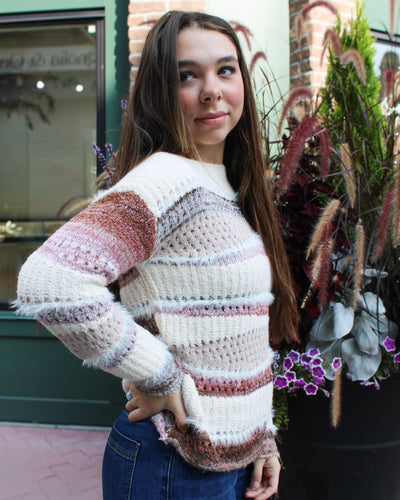 Patchwork Knit Drop Shoulder Sweater