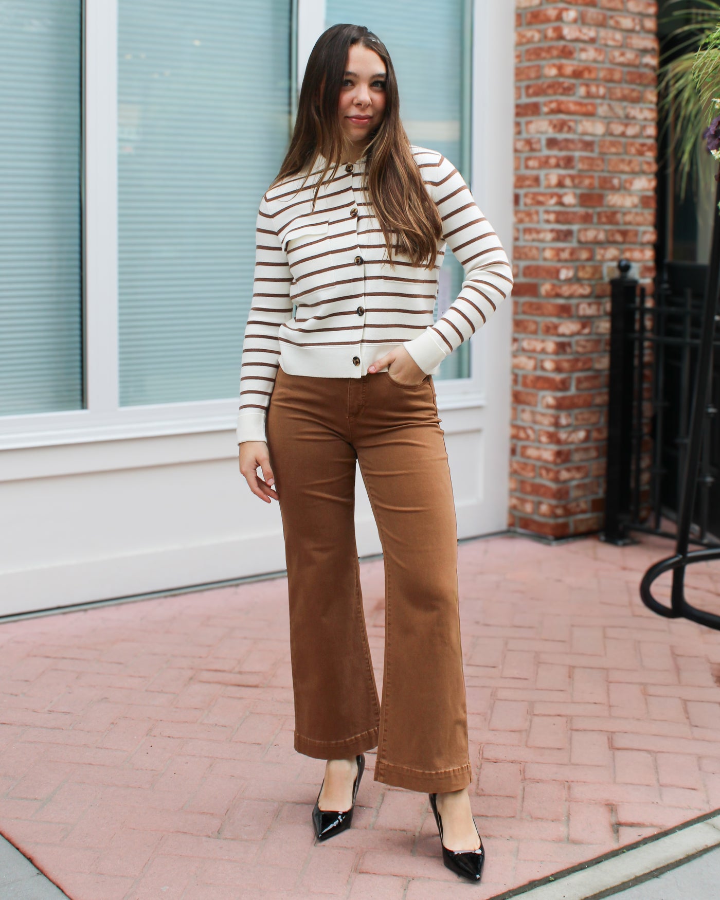 Moonstone Button Front Striped Cardigan