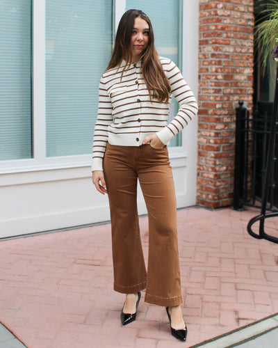 Moonstone Button Front Striped Cardigan