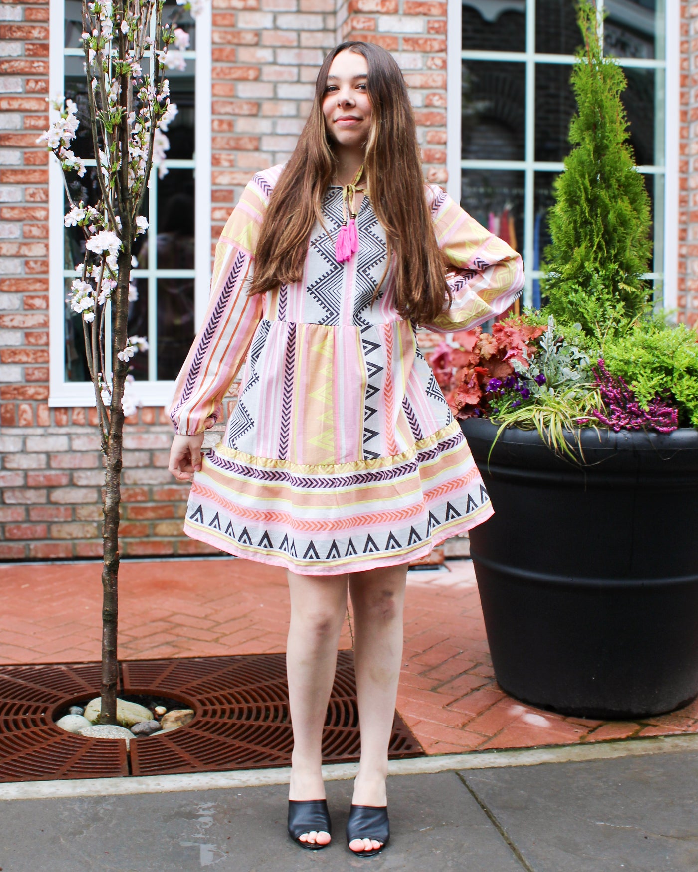 Jacquard Raglan Tiered Dress
