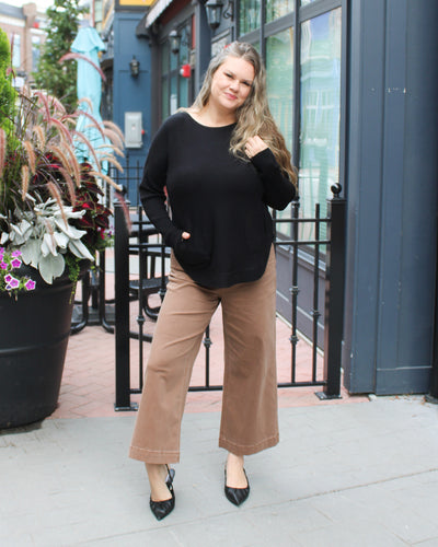 Back Lace-Up Sweater with Pockets