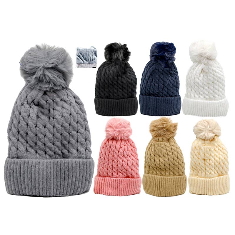 Coil Cable Knit Fleece Lined Toque