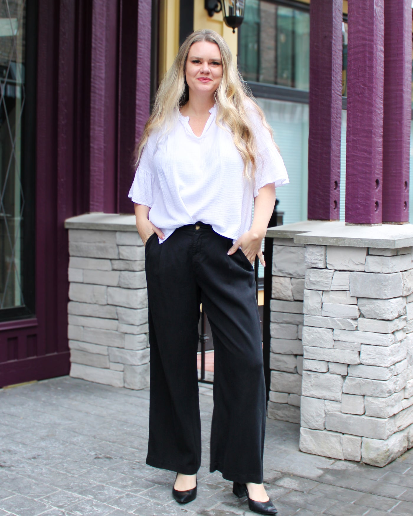 Fly Front Wide Leg Pant