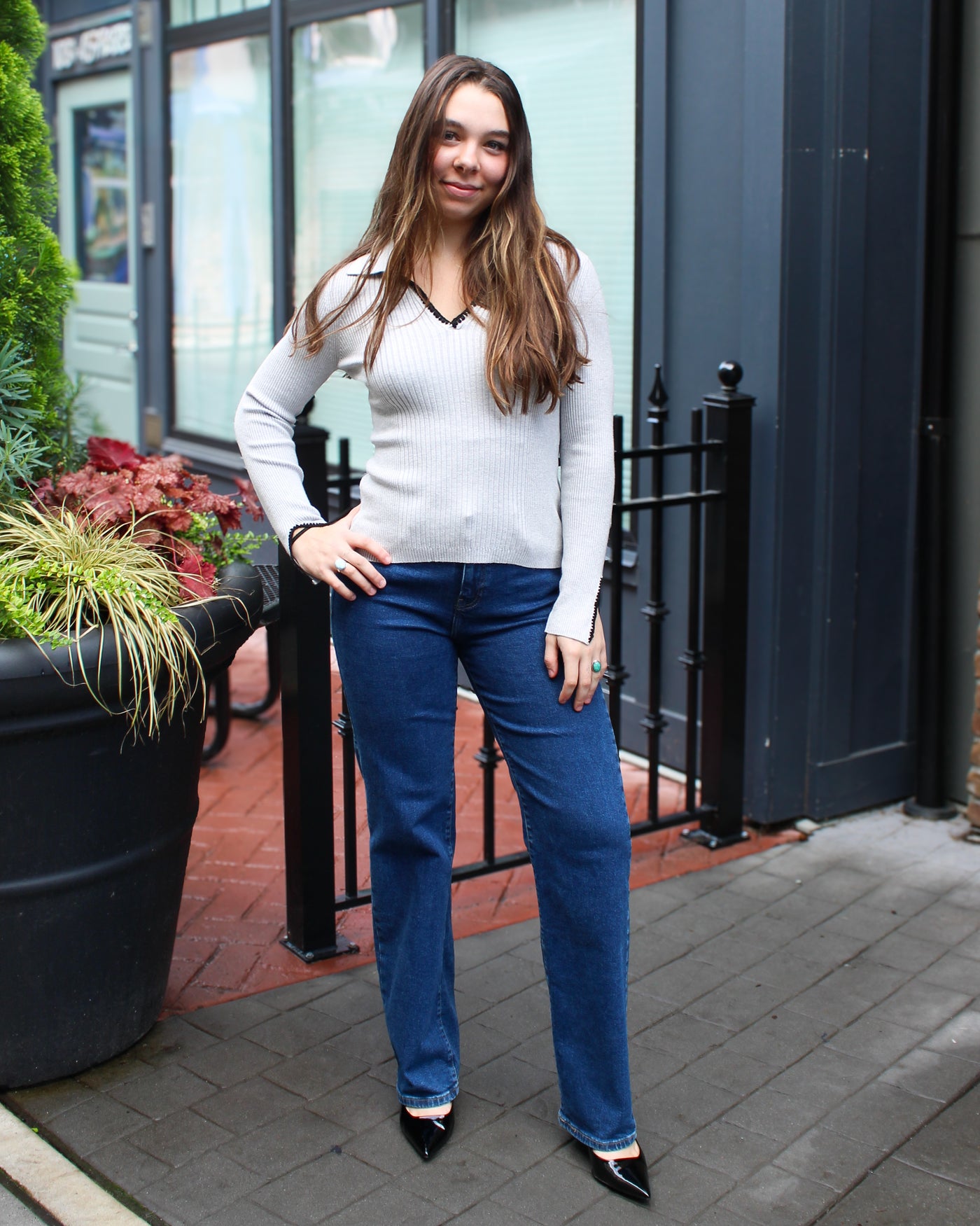 Polo Sweater with Blanket Stitch