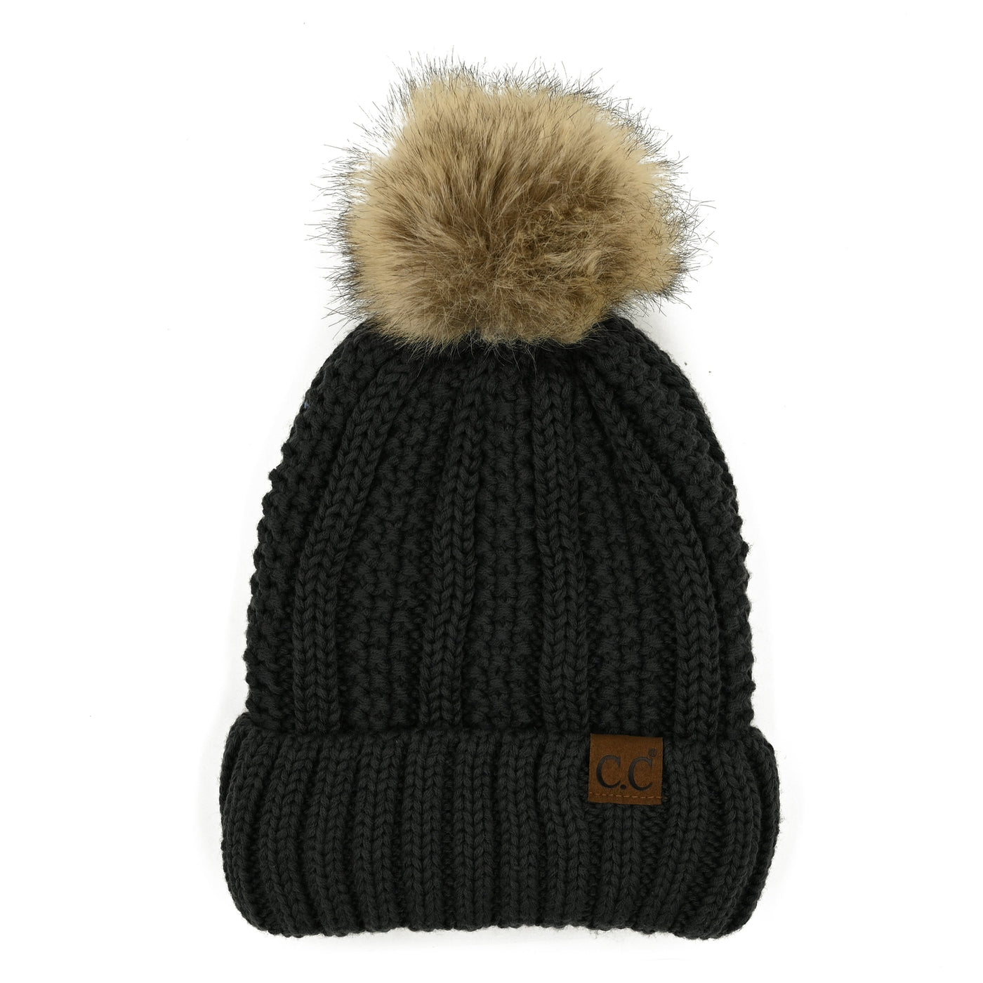CC Fleece Lined Cable Knit Pom Beanie