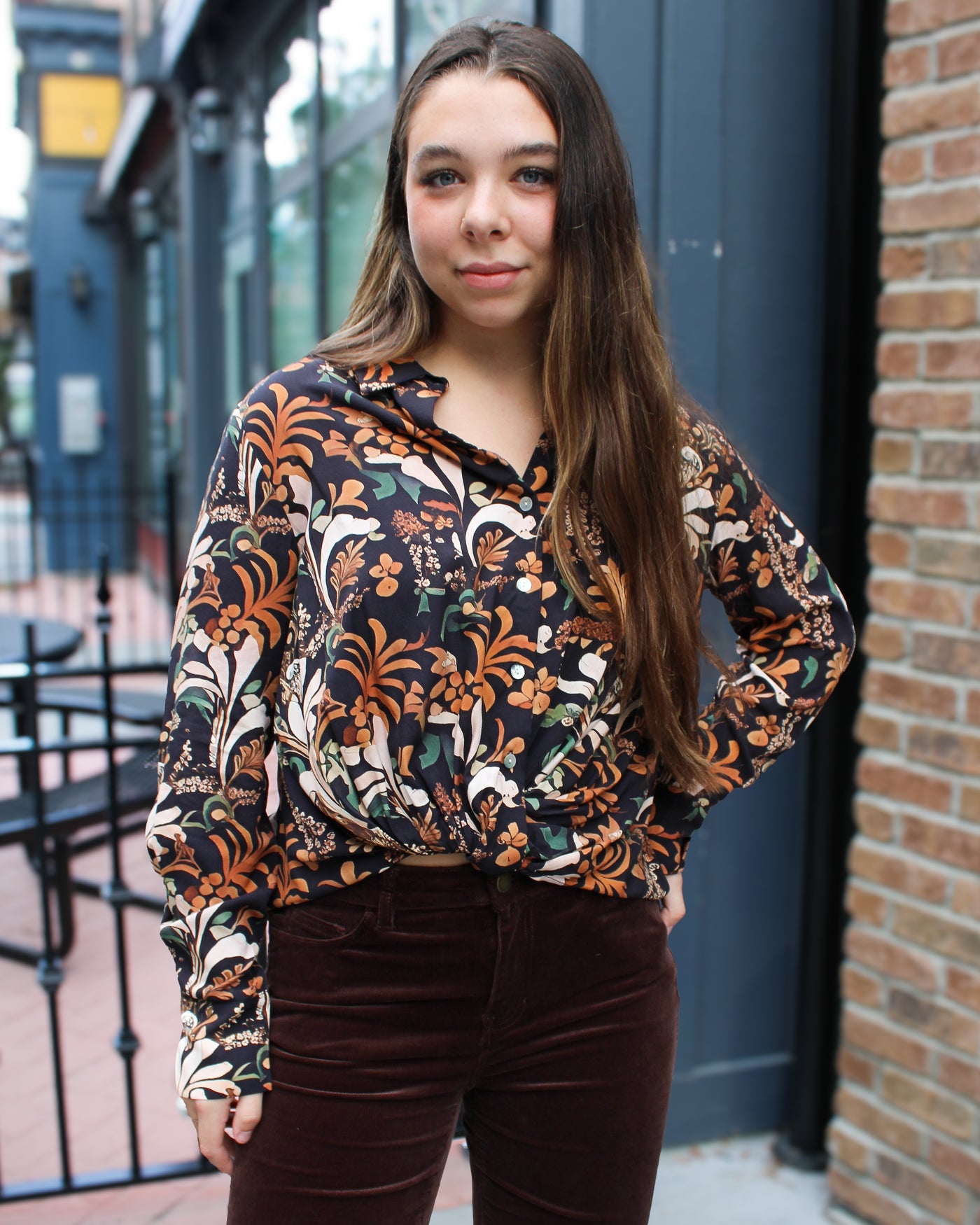 Twist Front Button Up Blouse