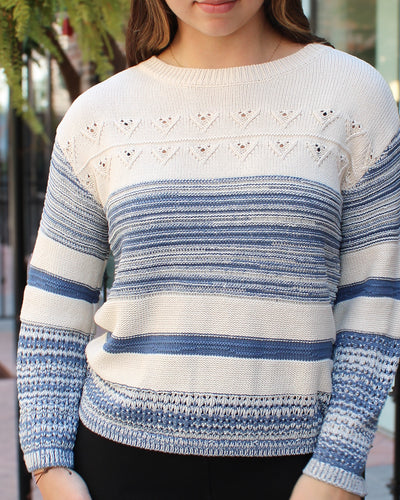 Striped Bell Sleeve Boat Neck Sweater