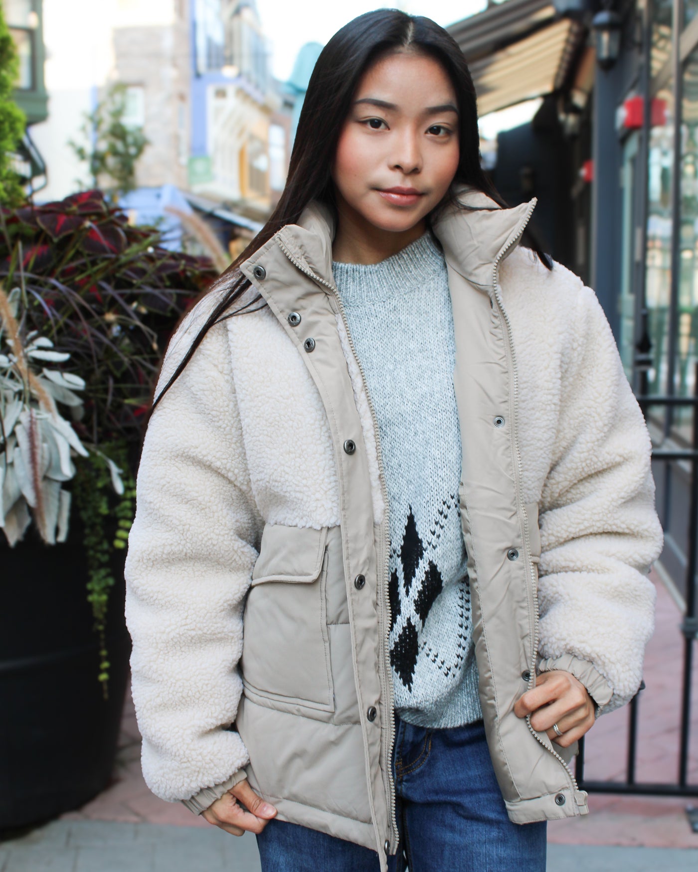 Cherry Mix Puffer Sherpa Coat