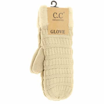 Fuzzy Lined Cable Knit Mittens