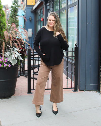 Back Lace-Up Sweater with Pockets