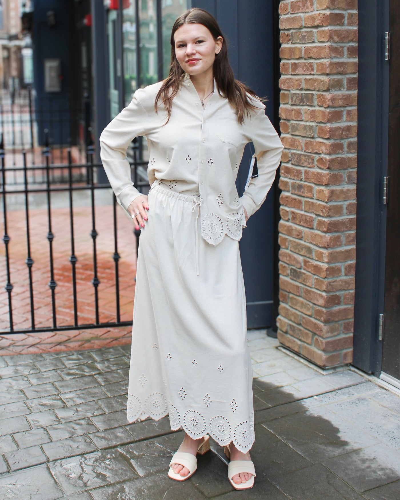 Carlie Scalloped Linen Maxi Skirt