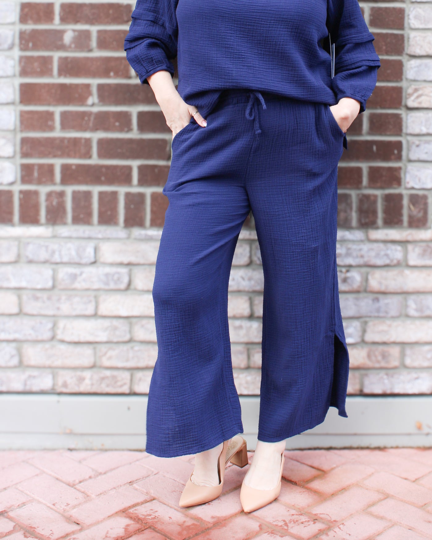 Cotton Wide Leg Pant with Slit