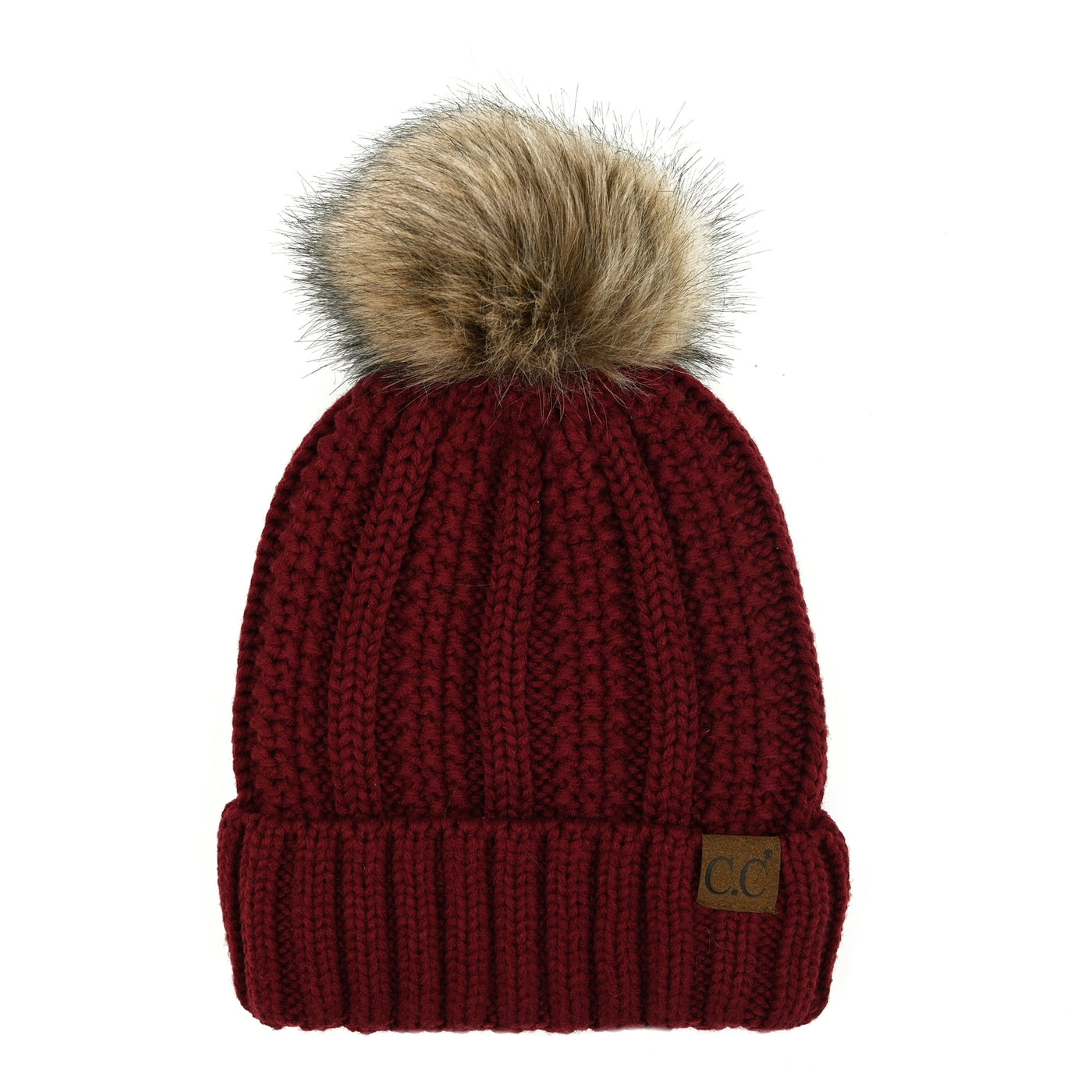 CC Fleece Lined Cable Knit Pom Beanie