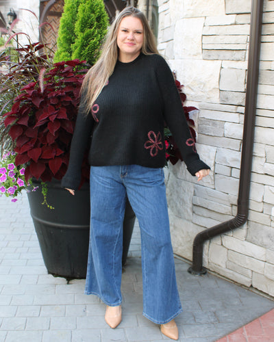Mock Neck Floral Soutache Sweater