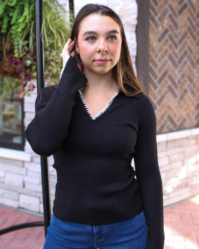 Polo Sweater with Blanket Stitch