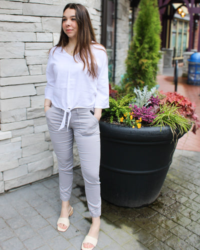 Dolman Roll Up Sleeve Linen Top