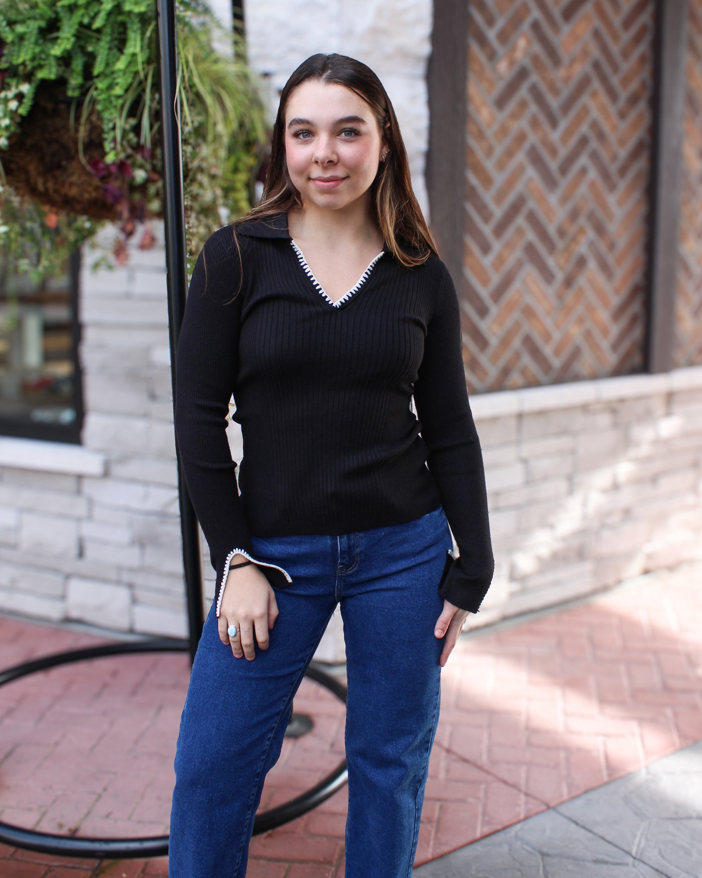 Polo Sweater with Blanket Stitch