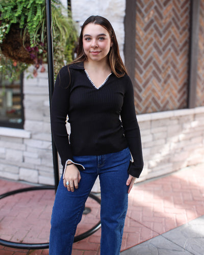 Polo Sweater with Blanket Stitch