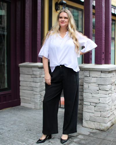 Fly Front Wide Leg Pant