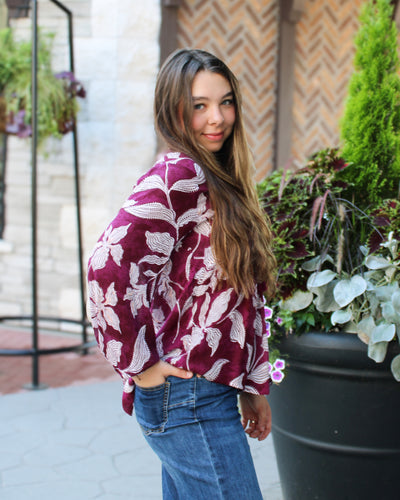 Plumwine Lace Up Blouse