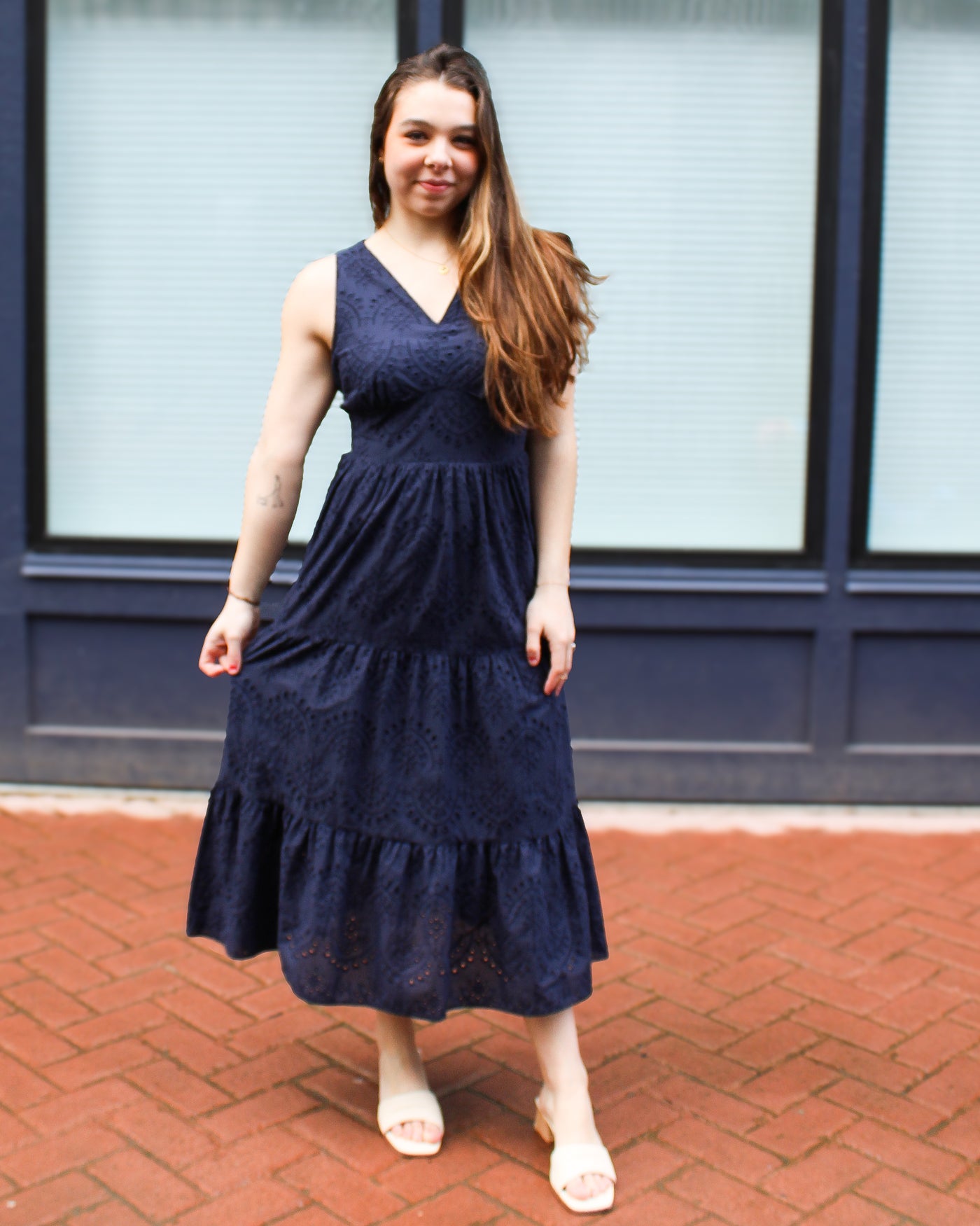 Long Eyelet Lined Dress