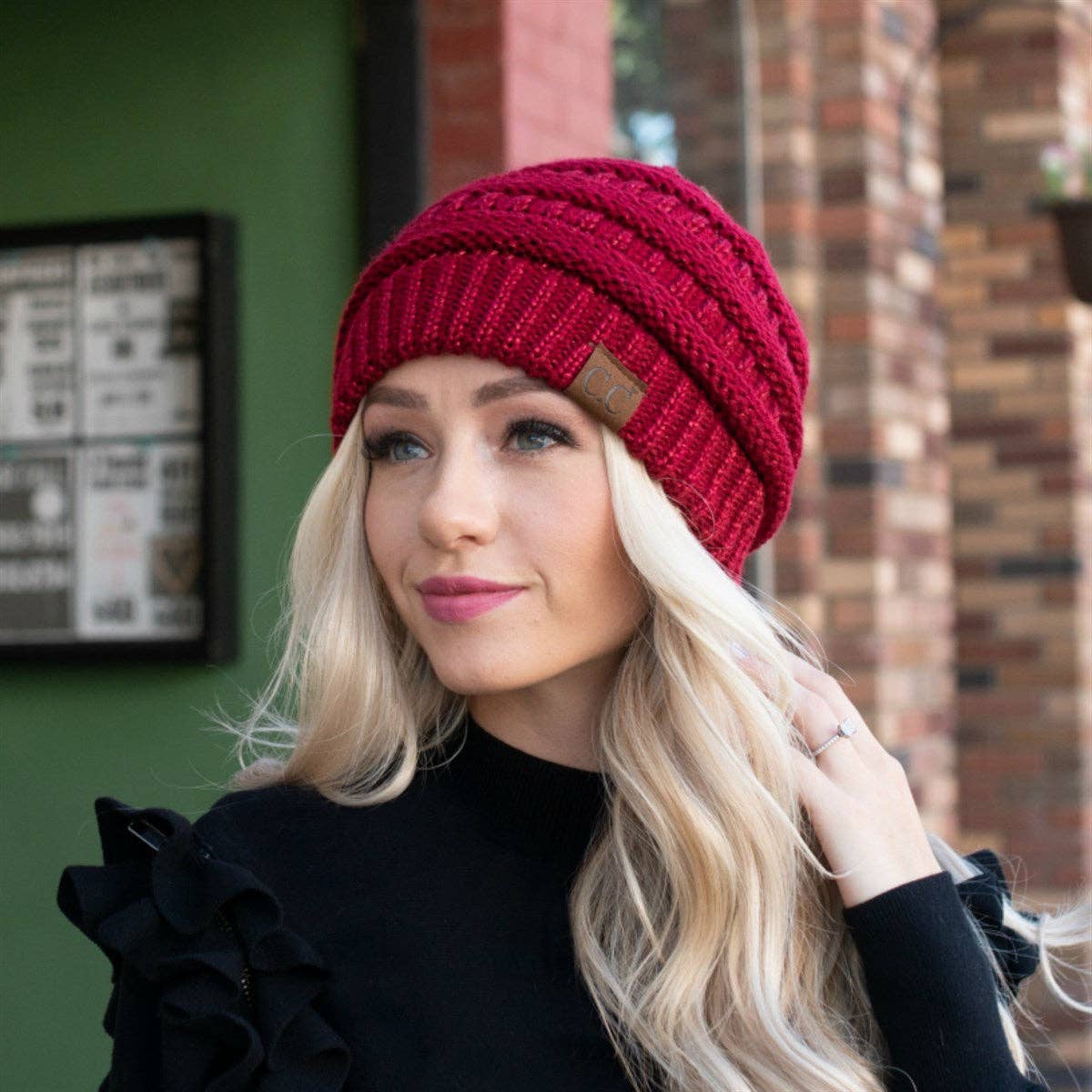 Fleece Lined CC Cable Knit Beanie