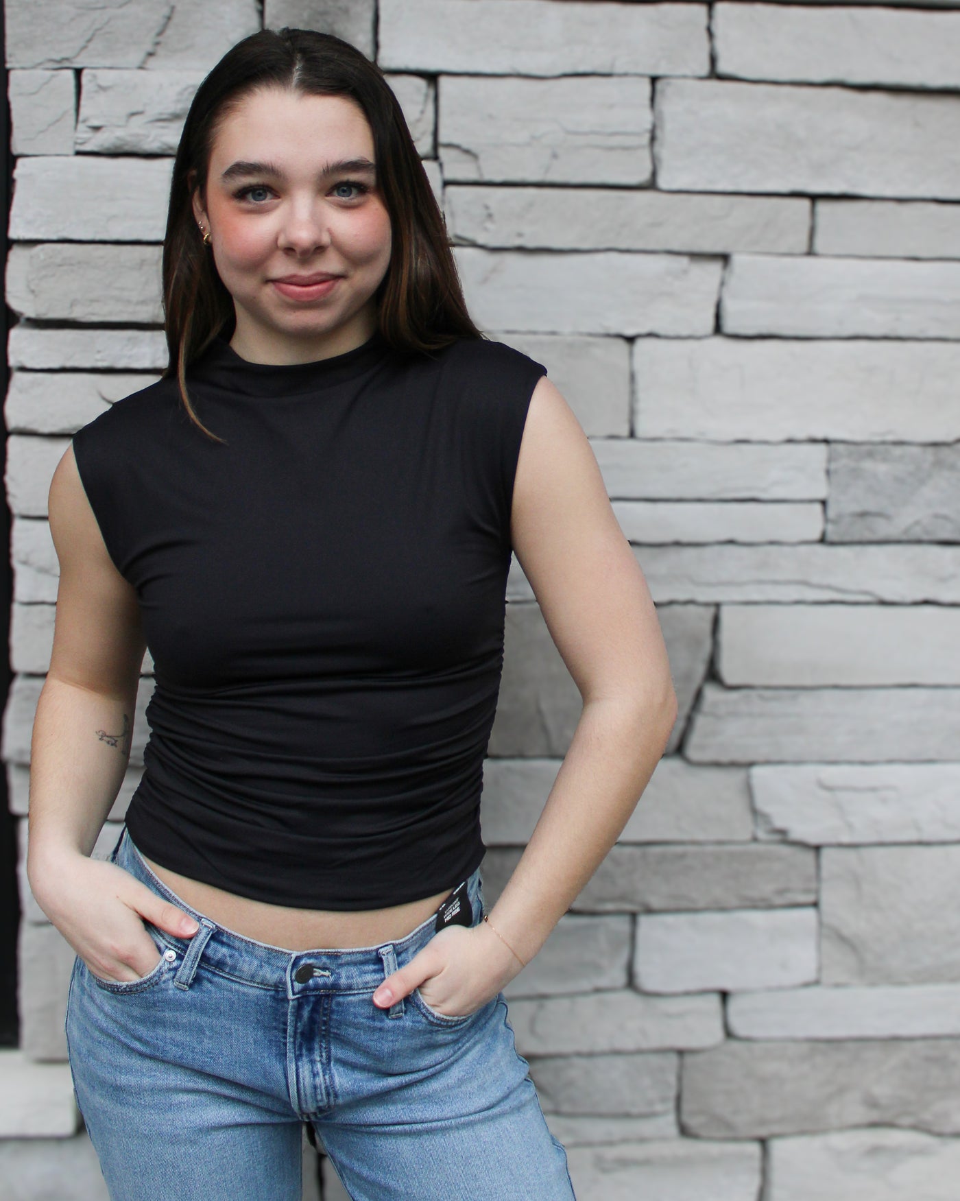 Yve Mock Neck Ruched Tank
