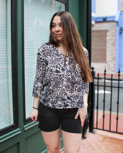 Printed Roll Up Sleeve Linen Blouse