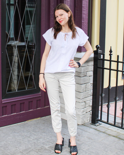 Split Neck Top with Tassel