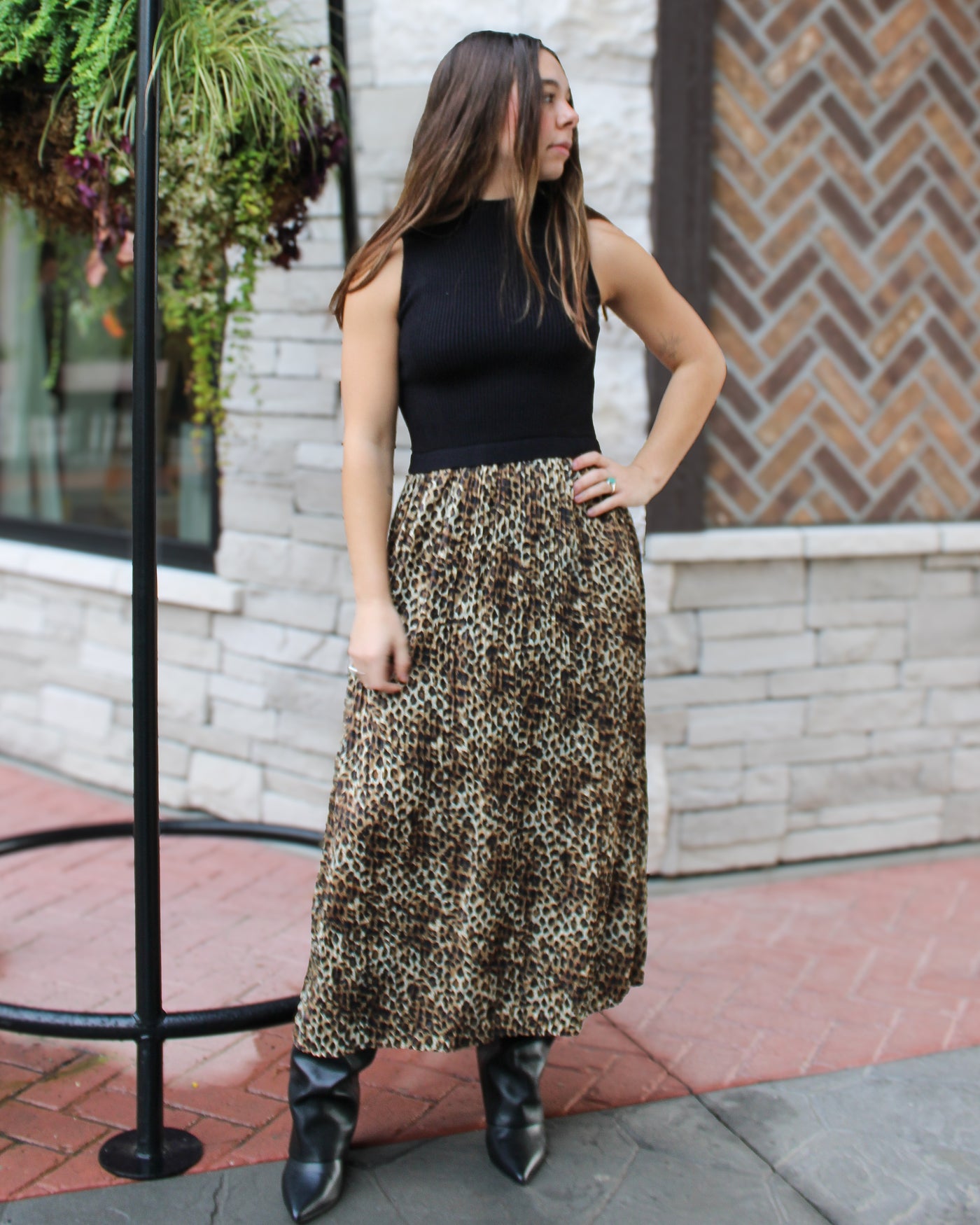 Sleeveless Mixed Media Maxi Dress