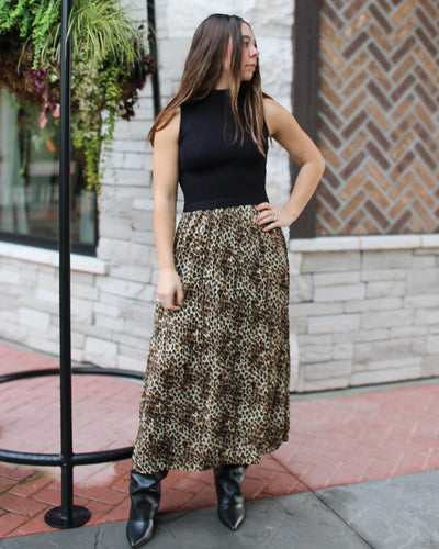 Sleeveless Mixed Media Maxi Dress