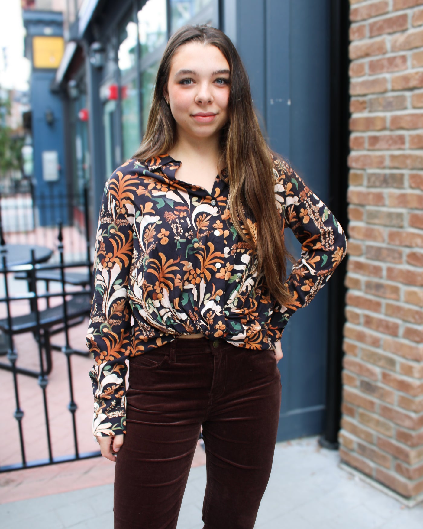 Twist Front Button Up Blouse