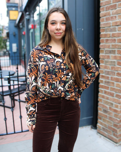 Twist Front Button Up Blouse