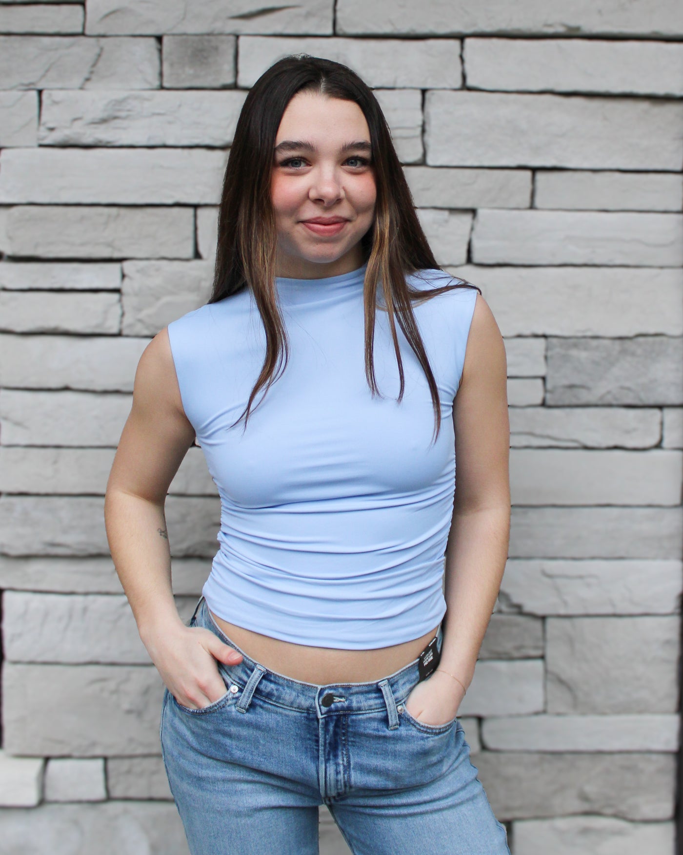 Yve Mock Neck Ruched Tank