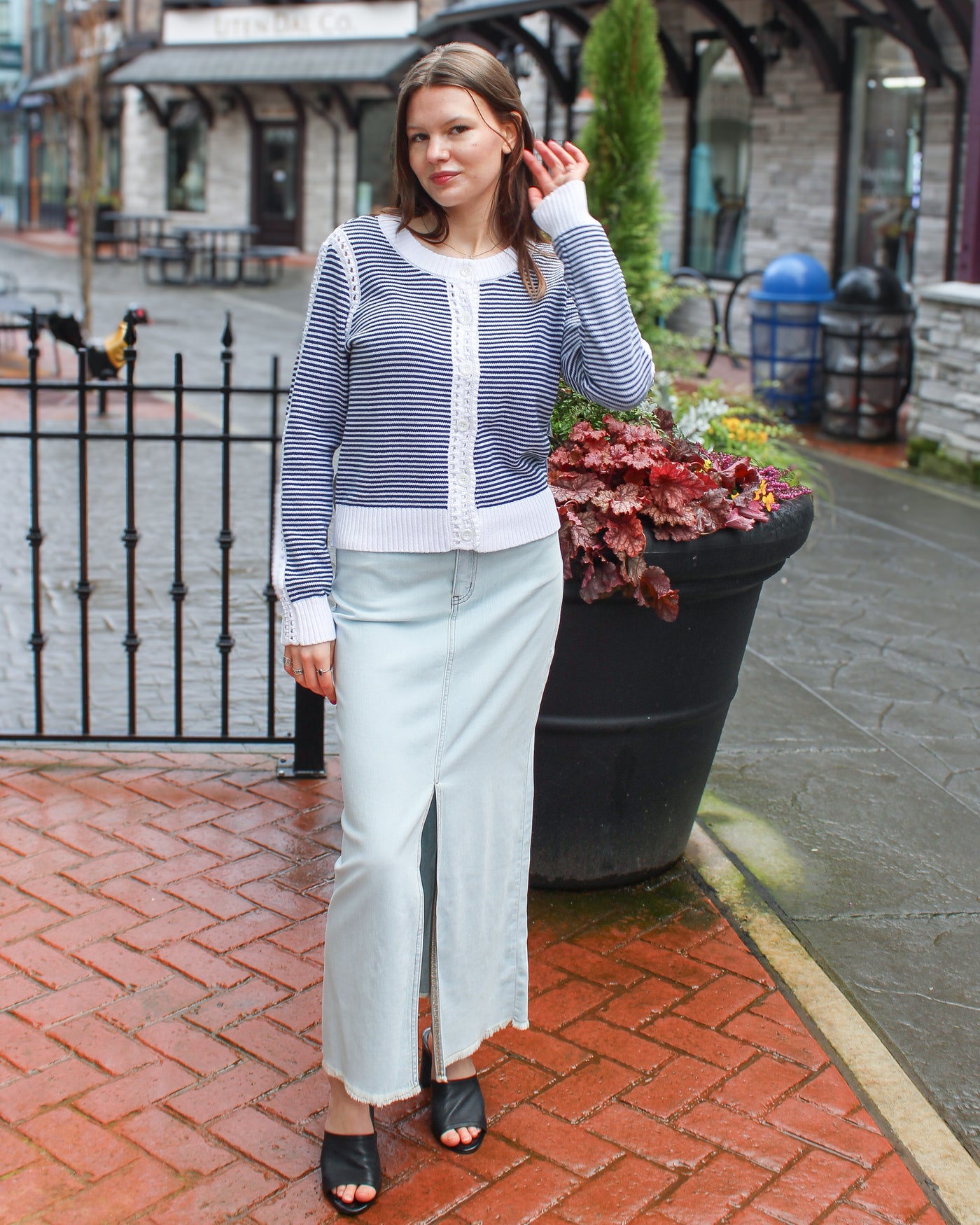Slit-Accent Denim Maxi Skirt