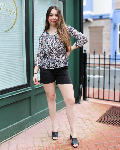 Printed Roll Up Sleeve Linen Blouse
