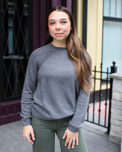 Raglan Sweater with Faux Leather Detail