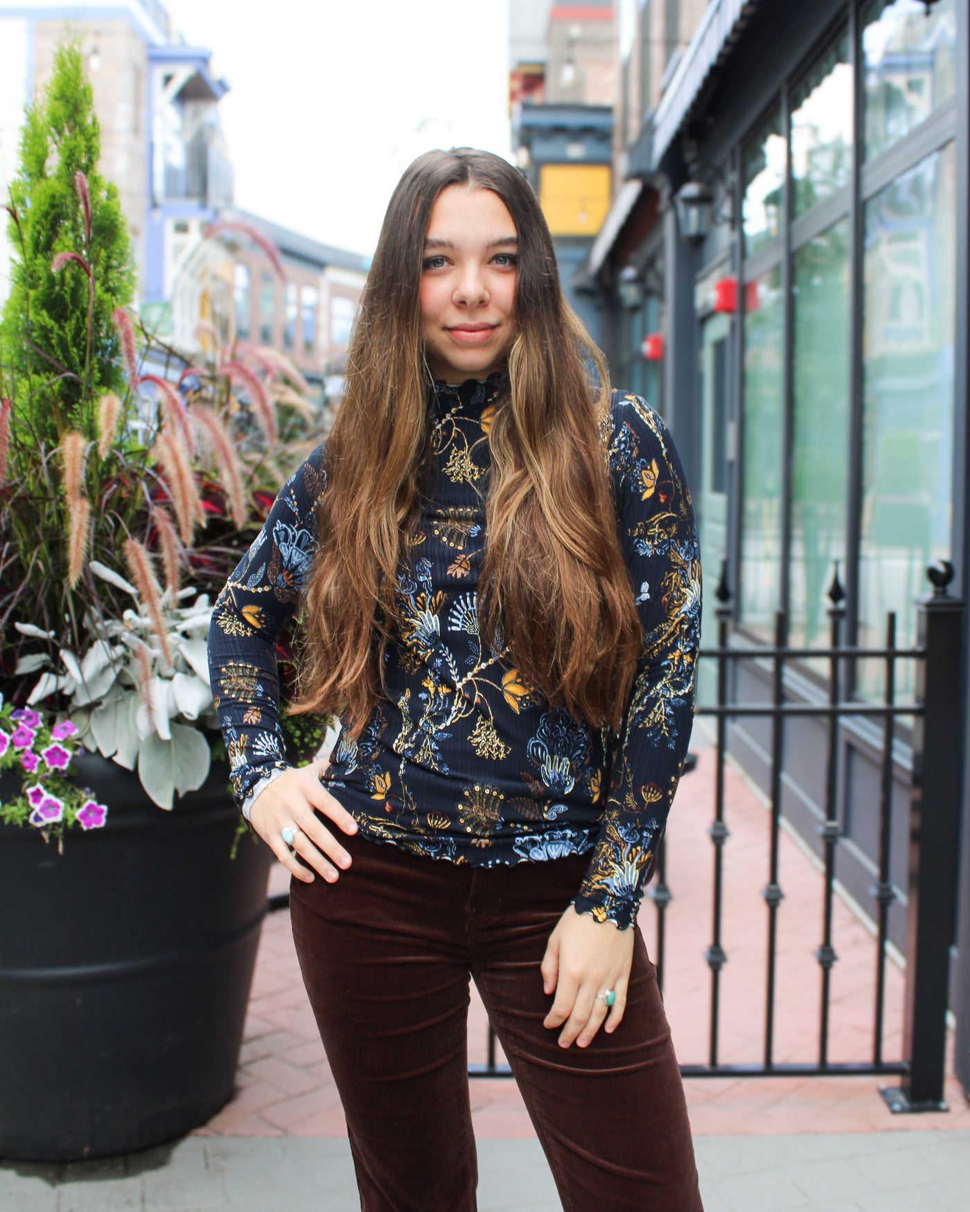 Variegated Ribbed Mock Neck Top