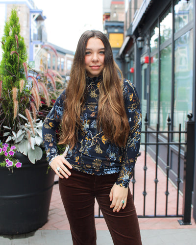 Variegated Ribbed Mock Neck Top