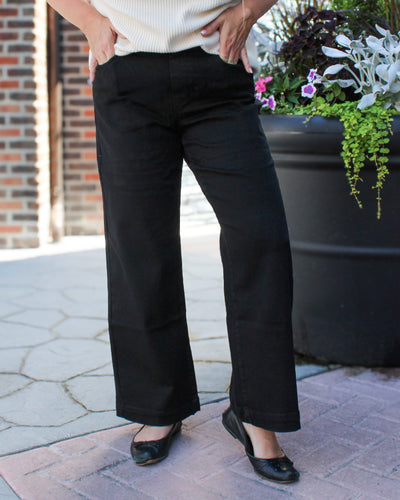 Audrey Black Pull On Wide Jeans