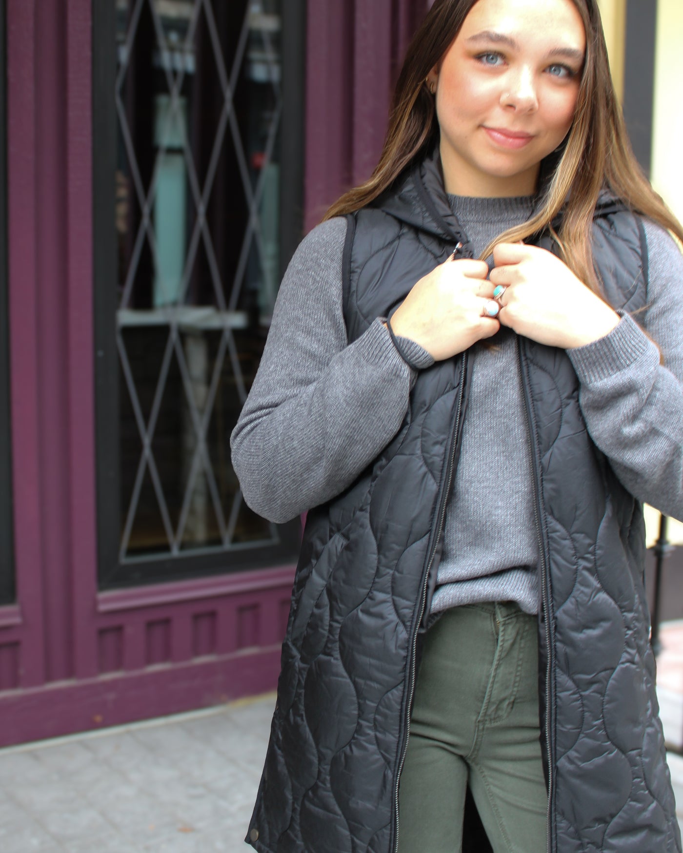 Pearlized Puffer Long Vest