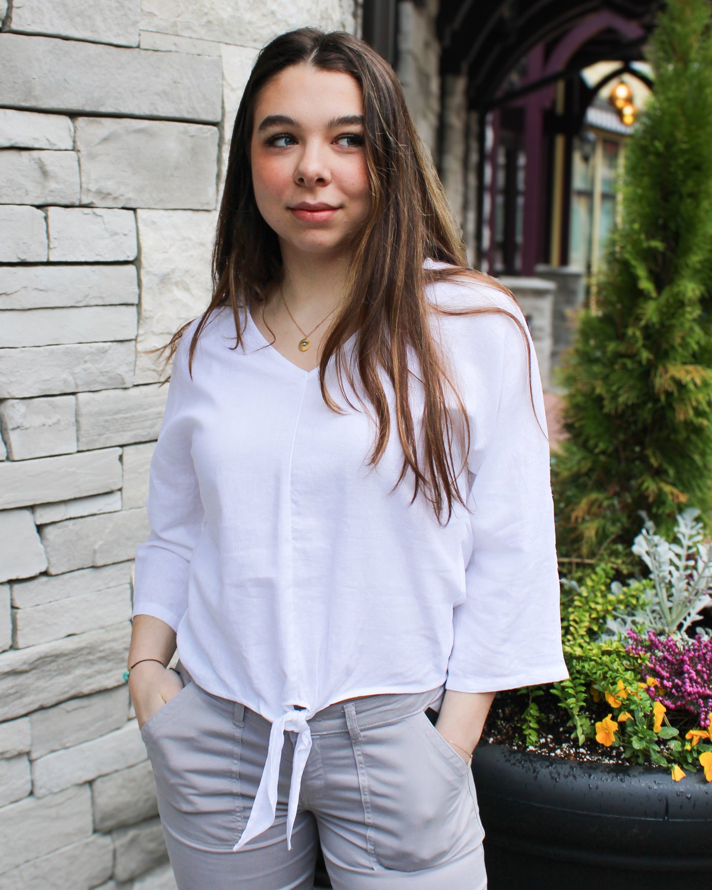 Dolman Roll Up Sleeve Linen Top
