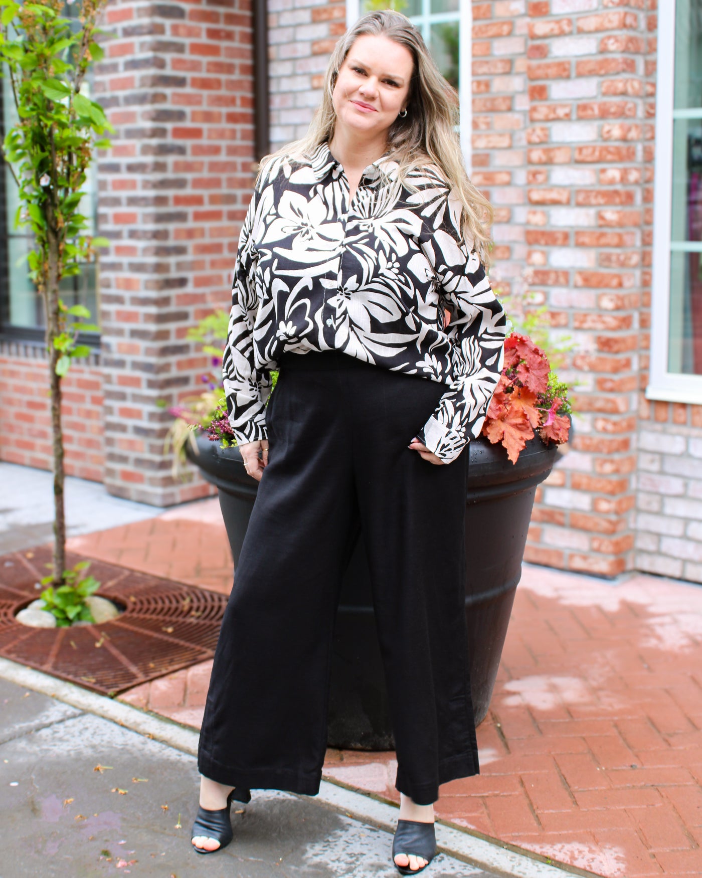 Printed Roll Up Sleeve Blouse