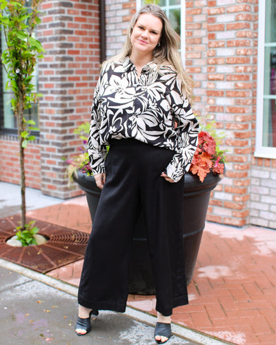 Printed Roll Up Sleeve Blouse