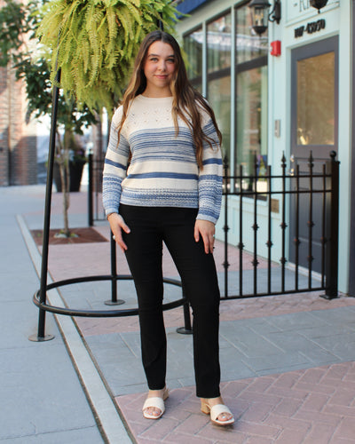 Striped Bell Sleeve Boat Neck Sweater