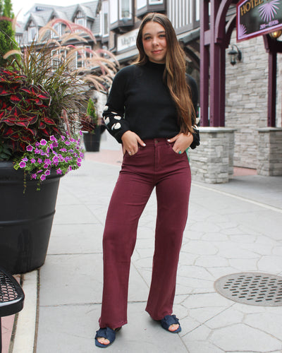 Mock Neck Sweater with Boucle Hearts