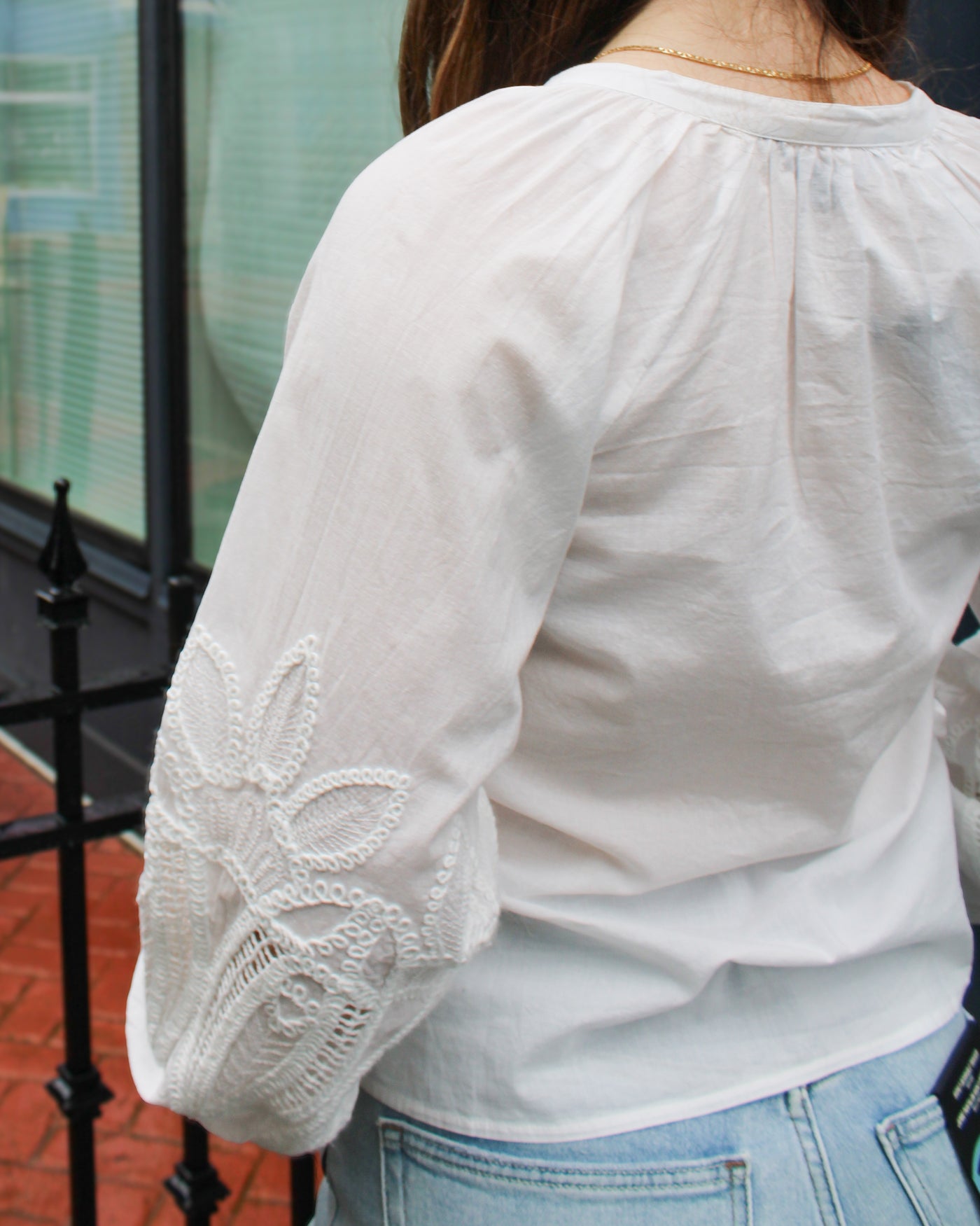 Raglan Blouse with Embroidery Sleeve