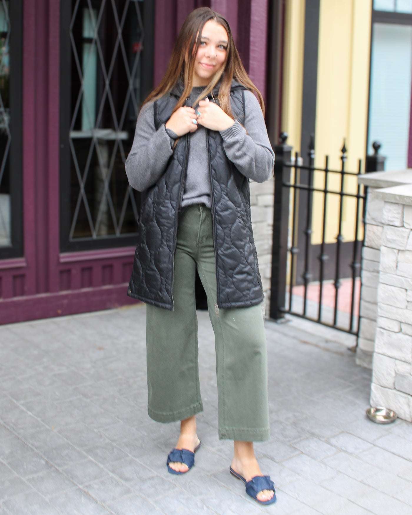 Pearlized Puffer Long Vest