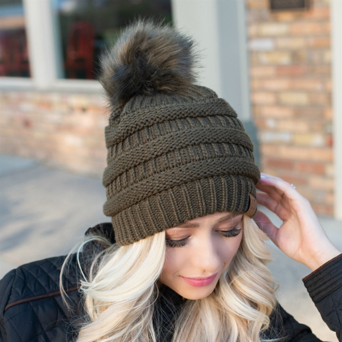 Cable Knit Pom Beanie