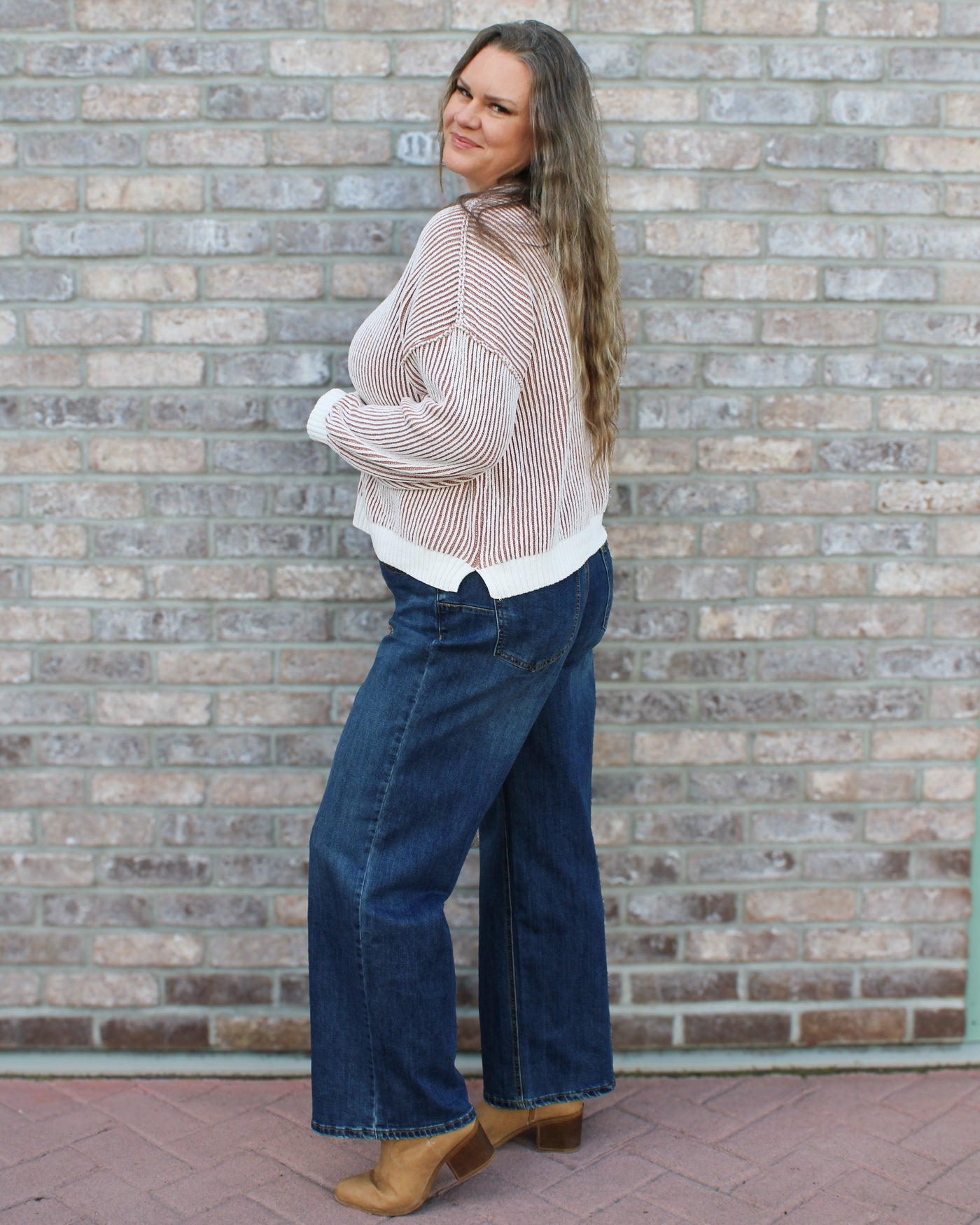 Crew Neck Sweater with Side Slits